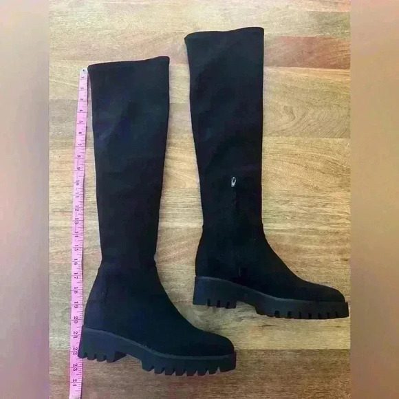 Theory Black Faux Suede Over-the-Knee Boots Lug Sole | 37 - Picture 3 of 5